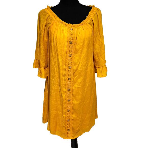 Naïf Womens sz M petite Boho Cottagecore Ruffled Dress MIDI Cowgirl mustard chic - Picture 1 of 7